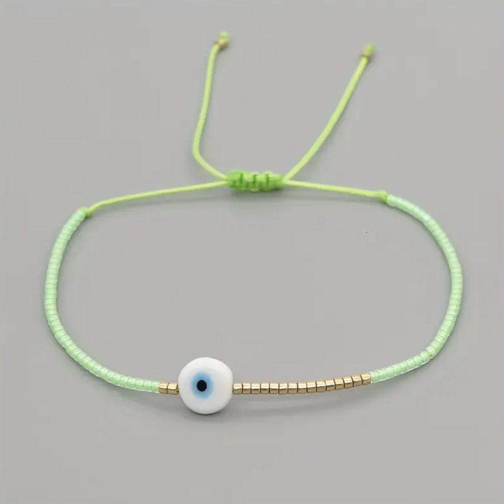 Neon Green Evil Eye Beaded Minimalist Boho Spiritual Protection Bracelet New 15$